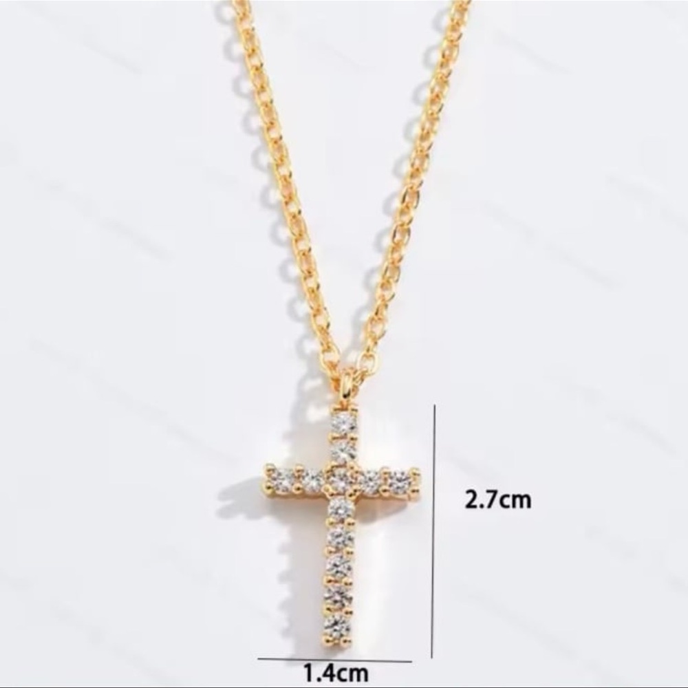 Gold Cubic Zirconia Cross Pendant Necklace for Women - Christian Faith - Picture 3 of 9